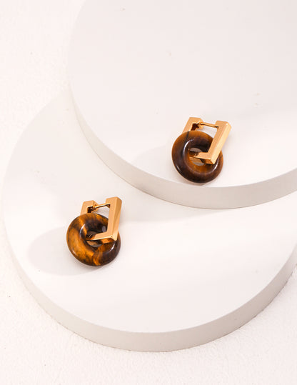 Circular Tiger's Eye Stone Earrings