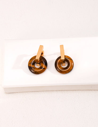 Circular Tiger's Eye Stone Earrings