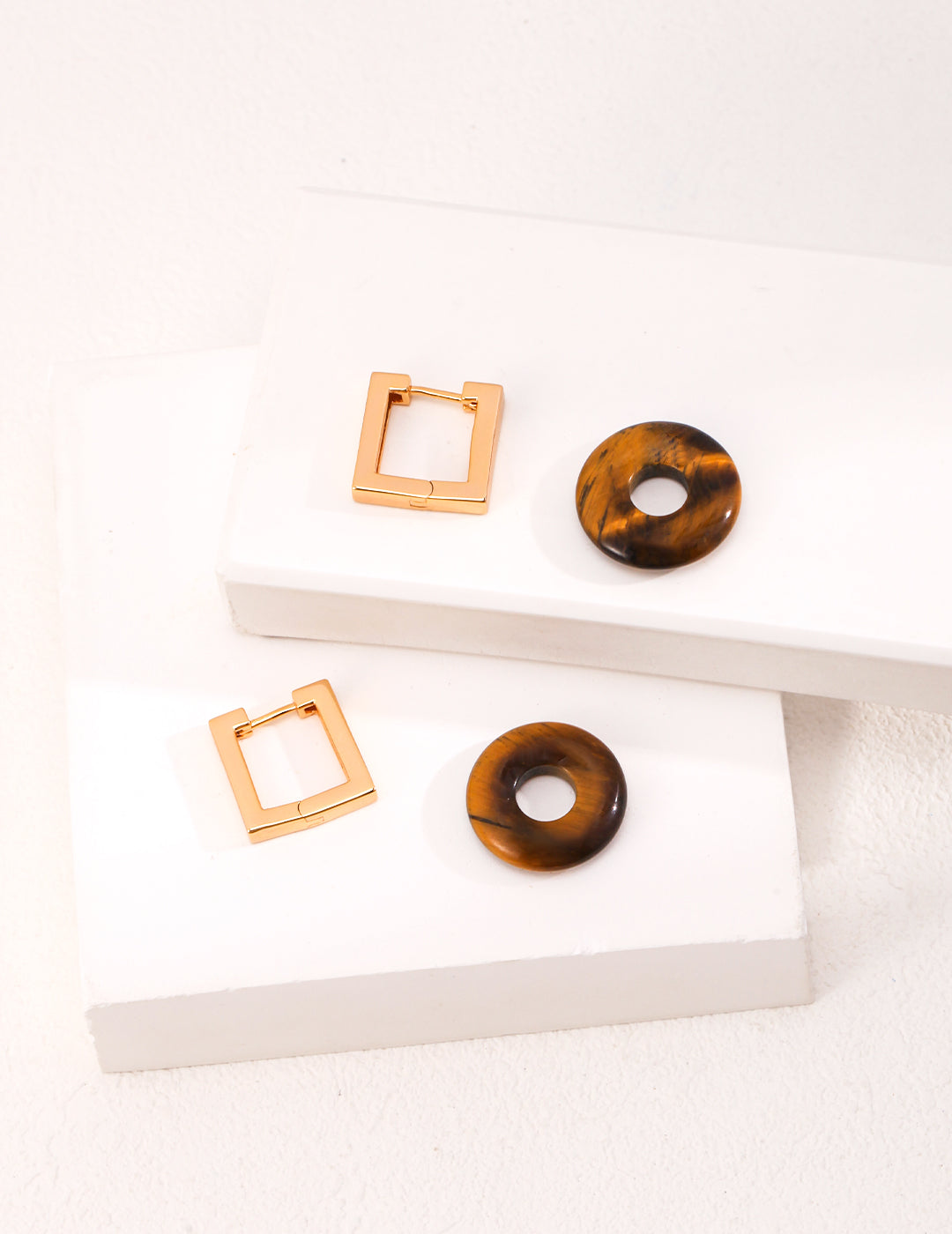 Circular Tiger's Eye Stone Earrings