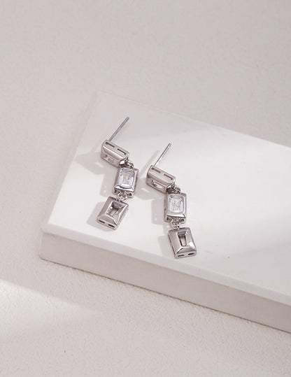 Square Sterling Silver Cubic Zirconia Stud Earrings