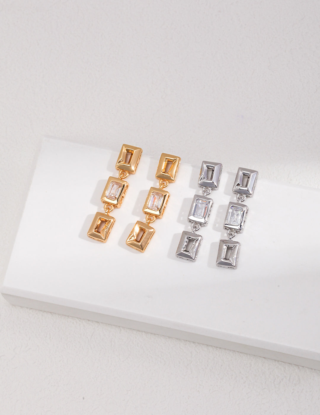 Square Sterling Silver Cubic Zirconia Stud Earrings