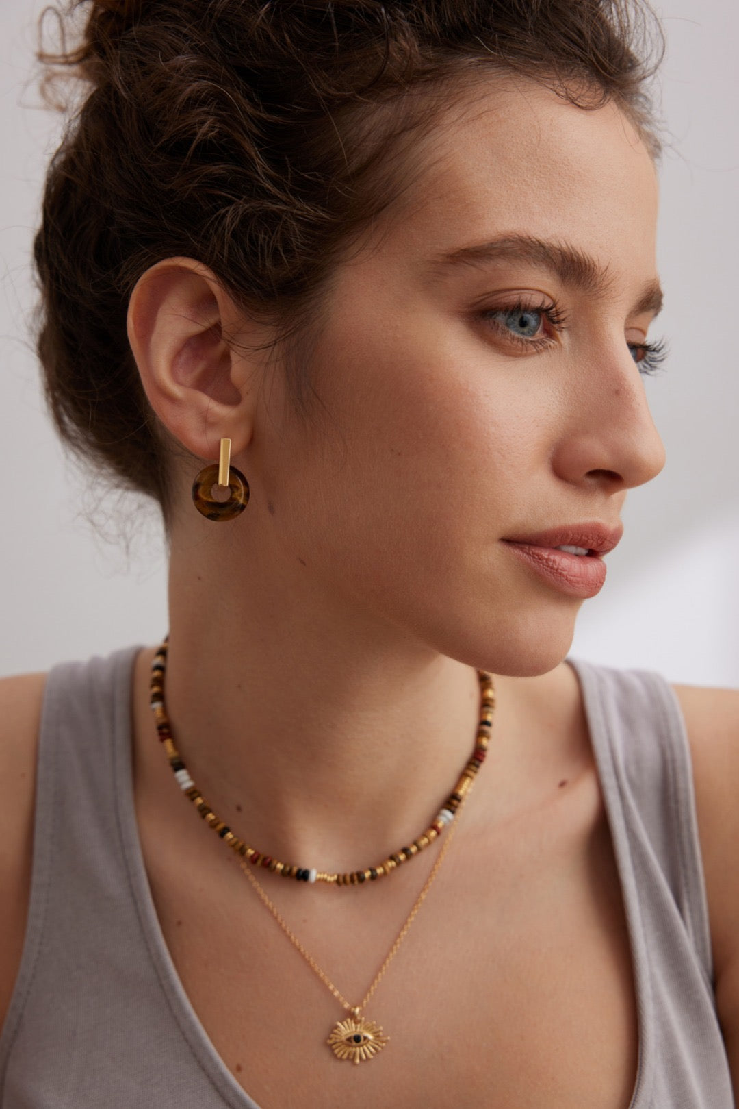 Circular Tiger's Eye Stone Earrings