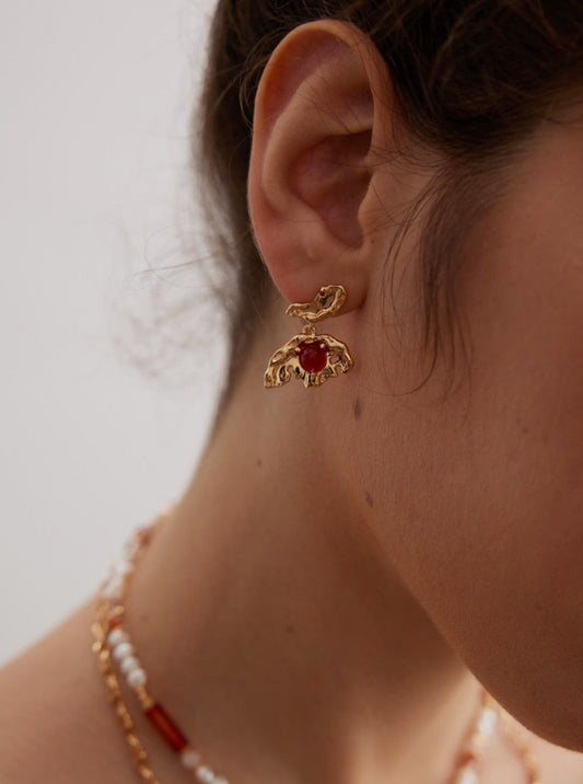 Silver Earrings with Dried Leaf Butterfly Design