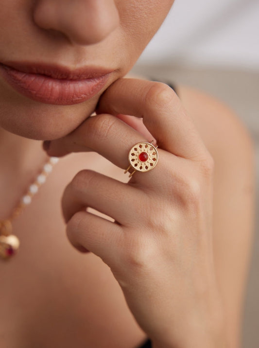 Pure Silver Red Agate Ring