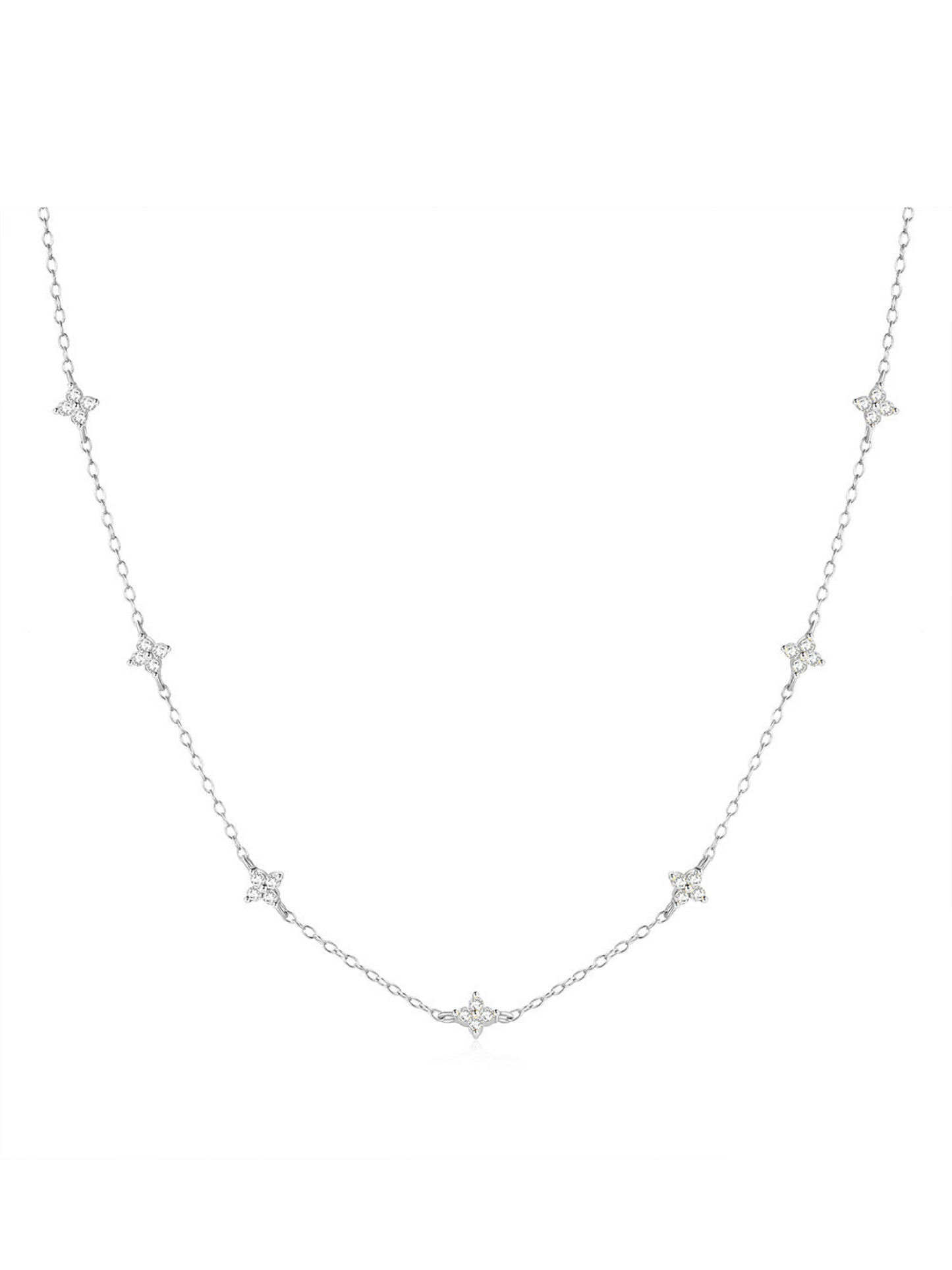 S925 Sterling Silver Flower Diamond Dainty Chain