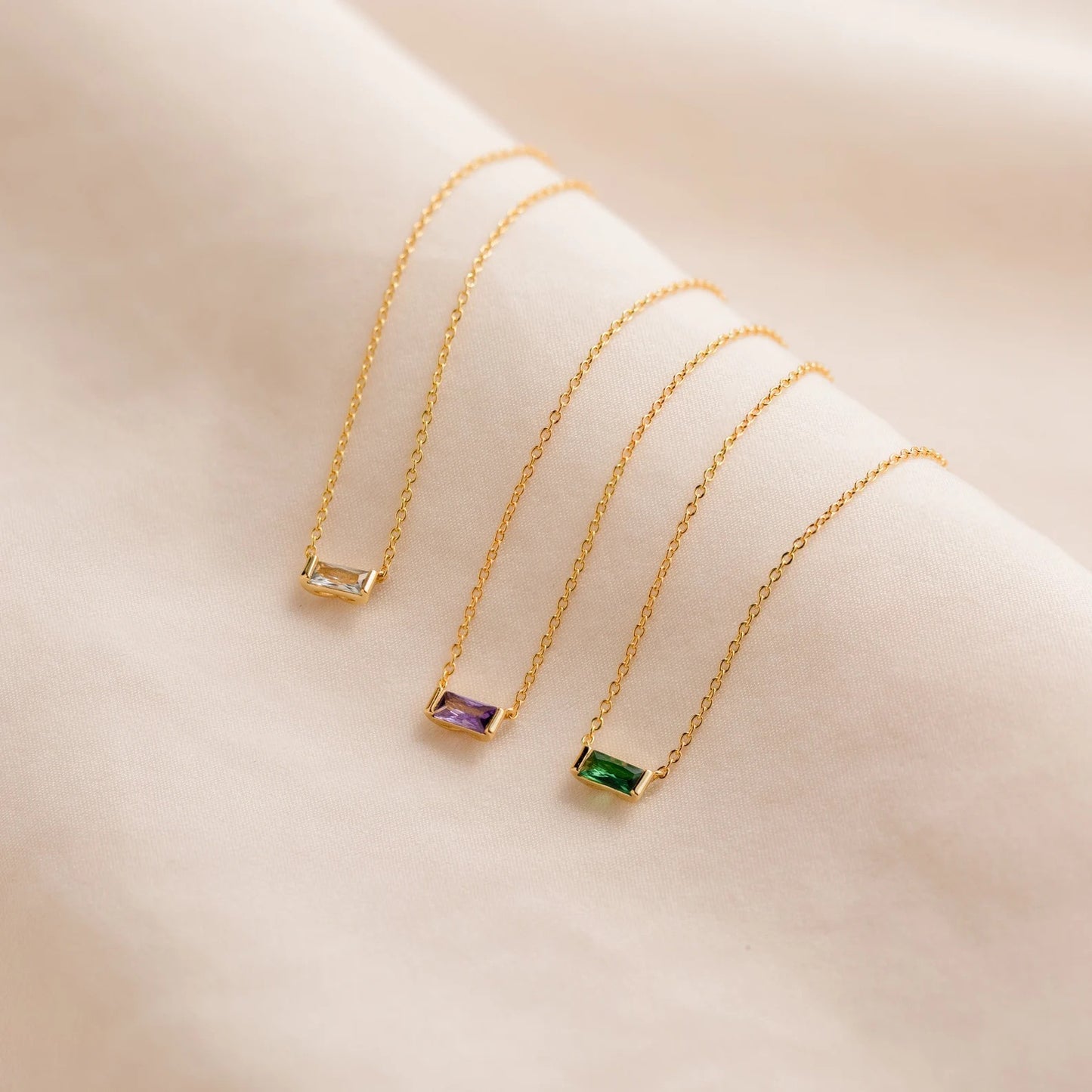 Rectangular Birthstone Stainless Steel Necklace Collection