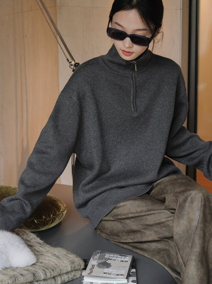 Turtleneck Wool Knit with Zipper