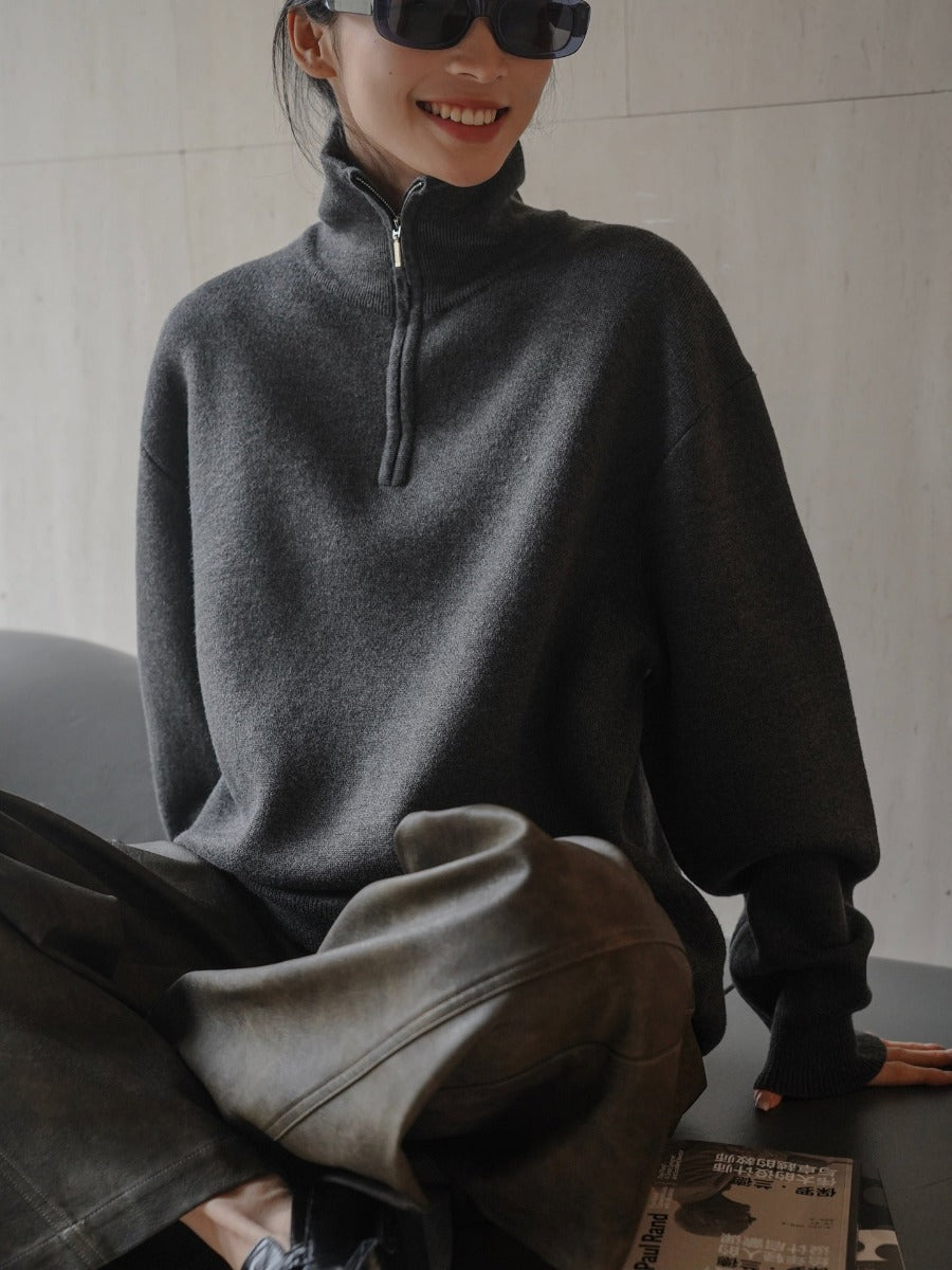 Turtleneck Wool Knit with Zipper