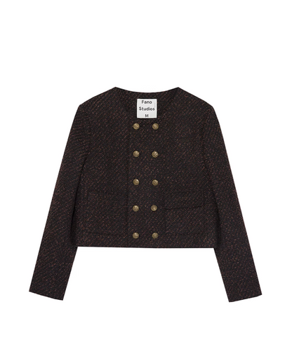 Cotton-Padded Wool Double-Breasted Short Jacket