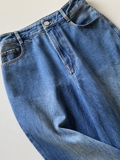 Loose High-Waist Vintage Wash Blue Jeans